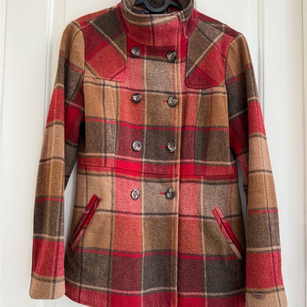 Esprit Red and Brown Pea Coat Wool Blend, size 6